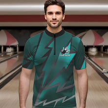 Load image into Gallery viewer, Cyan Blue Lightning Thunder Storm Team bowling shirts for Men custom bowling Polo, Quarter zip jerseys NQS9626