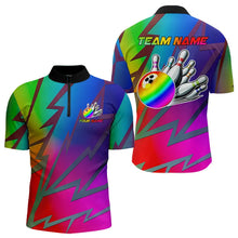 Load image into Gallery viewer, Colorful Rainbow Lightning Thunder Team bowling shirt for Men custom bowling Polo, 1/4 zip jersey NQS9627