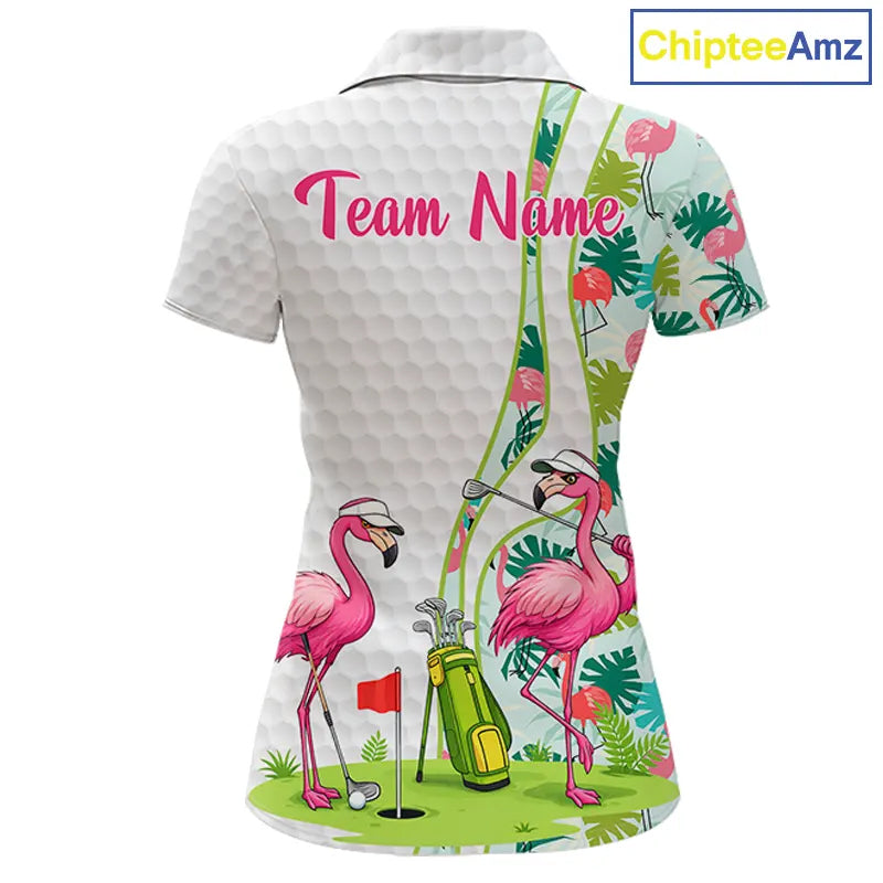 Funny Pink Flamingo Golf polo shirt for Women custom tropical monstera leaf pattern golf shirts NQS11713