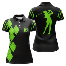 Load image into Gallery viewer, Black and green argyle pattern Women golf polo shirts custom ladies golf shirt for women NQS7402