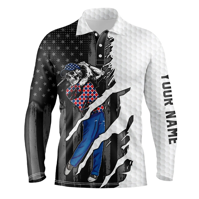 Black American flag skull Mens golf polo shirts custom patriot team golf shirt for men NQS7406