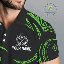 Load image into Gallery viewer, Black and Green Tribal Pattern Golf Ball Mens Golf Polo Shirts custom unique mens golf apparel NQS9820