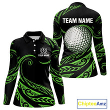 Load image into Gallery viewer, Black and Green Tribal Pattern Golf Ball Women Golf Polo Shirts custom unique ladies golf apparel NQS9820