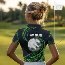 Load image into Gallery viewer, Black and Green Tribal Pattern Golf Ball Women Golf Polo Shirts custom unique ladies golf apparel NQS9820