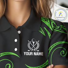 Load image into Gallery viewer, Black and Green Tribal Pattern Golf Ball Women Golf Polo Shirts custom unique ladies golf apparel NQS9820