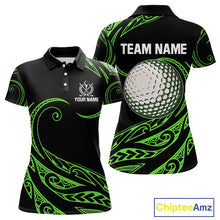 Load image into Gallery viewer, Black and Green Tribal Pattern Golf Ball Women Golf Polo Shirts custom unique ladies golf apparel NQS9820
