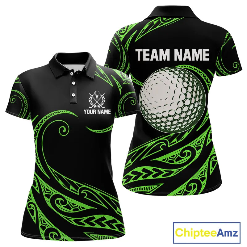 Black and Green Tribal Pattern Golf Ball Women Golf Polo Shirts custom unique ladies golf apparel NQS9820