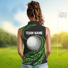 Load image into Gallery viewer, Black and Green Tribal Pattern Golf Ball Women Sleeveless Polo Shirt custom unique ladies golf apparel NQS9820