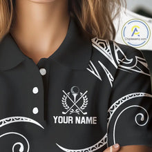 Load image into Gallery viewer, Black and White Tribal Pattern Golf Ball Women Golf Polo Shirts custom unique ladies golf apparel NQS9821
