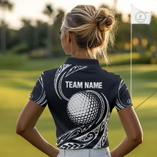 Load image into Gallery viewer, Black and White Tribal Pattern Golf Ball Women Golf Polo Shirts custom unique ladies golf apparel NQS9821