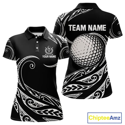 Black and White Tribal Pattern Golf Ball Women Golf Polo Shirts custom unique ladies golf apparel NQS9821