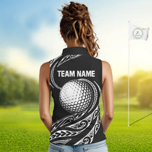Load image into Gallery viewer, Black and White Tribal Pattern Golf Ball Women Sleeveless Polo Shirt custom unique ladies golf apparel NQS9821