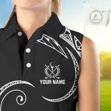 Load image into Gallery viewer, Black and White Tribal Pattern Golf Ball Women Sleeveless Polo Shirt custom unique ladies golf apparel NQS9821