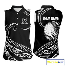 Load image into Gallery viewer, Black and White Tribal Pattern Golf Ball Women Sleeveless Polo Shirt custom unique ladies golf apparel NQS9821