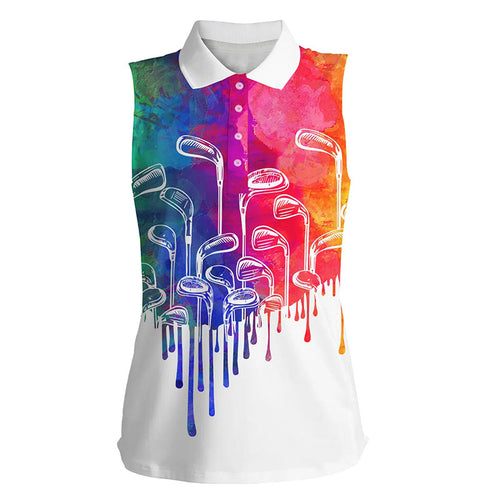 Watercolor white Women sleeveless polo shirt golf clubs golf clothing for women, golfer gifts NQS6069