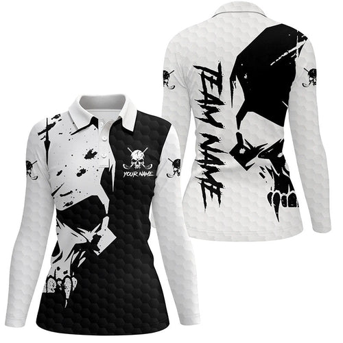Black and White Golf Skull Women golf polo shirts custom golf outfit for women, unique golf gifts NQS8406