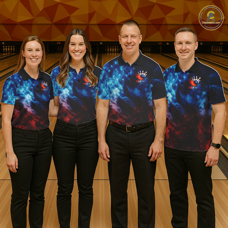 Smoke American Flag Eagle Bowling Shirts For Women Custom patriotic Bowling Team Polo, 1/4 zip Jersey NQS11179