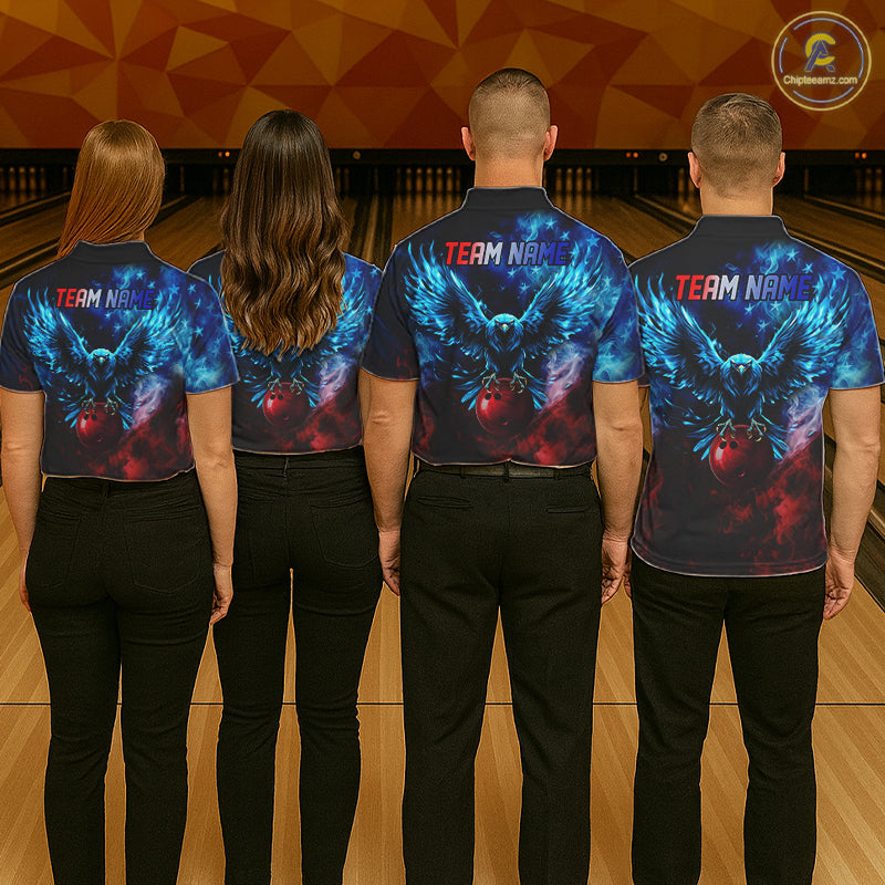 Smoke American Flag Eagle Bowling Shirts For Women Custom patriotic Bowling Team Polo, 1/4 zip Jersey NQS11179