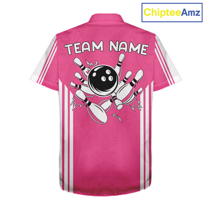 Custom Retro Pink Bowling Button-up Shirts, Team Bowling Hawaiian League jerseys NQS11589