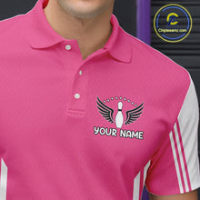 Load image into Gallery viewer, Custom Retro Pink Bowling Polo Shirts, Bowling 1/4 zip jersey For Men, Team Bowling League jerseys NQS11589