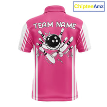 Load image into Gallery viewer, Custom Retro Pink Bowling Polo Shirts, Bowling 1/4 zip jersey For Men, Team Bowling League jerseys NQS11589