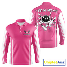 Load image into Gallery viewer, Custom Retro Pink Bowling Polo Shirts, Bowling 1/4 zip jersey For Men, Team Bowling League jerseys NQS11589