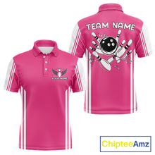 Load image into Gallery viewer, Custom Retro Pink Bowling Polo Shirts, Bowling 1/4 zip jersey For Men, Team Bowling League jerseys NQS11589