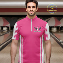 Load image into Gallery viewer, Custom Retro Pink Bowling Polo Shirts, Bowling 1/4 zip jersey For Men, Team Bowling League jerseys NQS11589