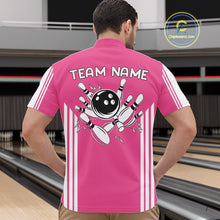 Load image into Gallery viewer, Custom Retro Pink Bowling Polo Shirts, Bowling 1/4 zip jersey For Men, Team Bowling League jerseys NQS11589