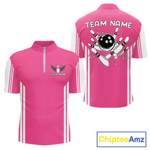 Load image into Gallery viewer, Custom Retro Pink Bowling Polo Shirts, Bowling 1/4 zip jersey For Men, Team Bowling League jerseys NQS11589