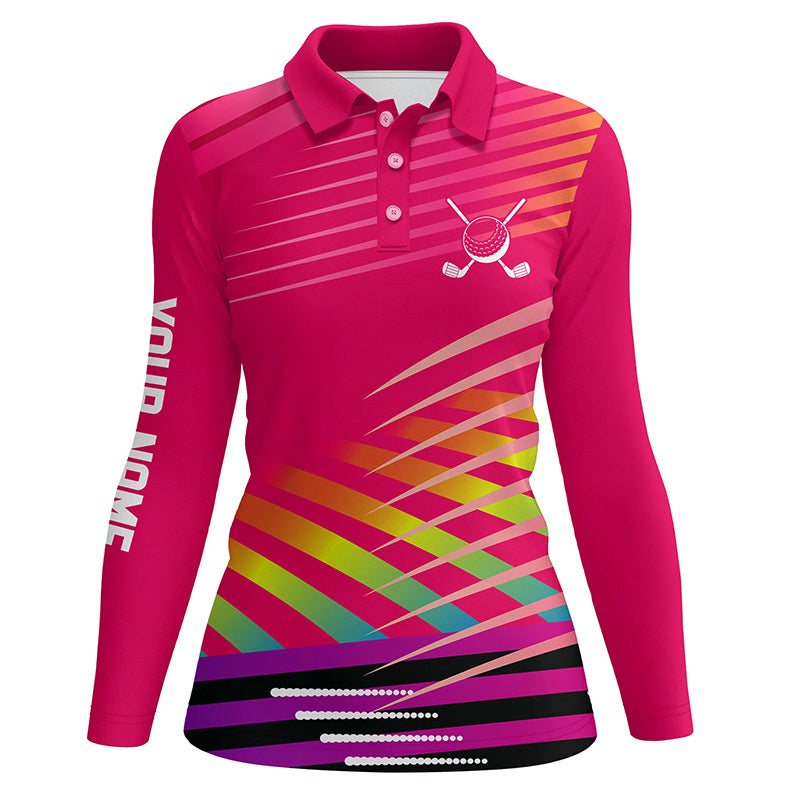 Pink Womens Golf Polo Shirts Custom Name Golf Shirts For Ladies, Personalized Golf Gifts NQS7734