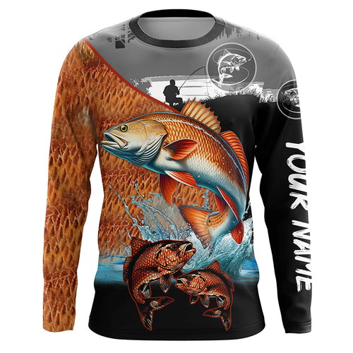 Redfish fishing scales customize performance long sleeves Fishing shirts, Red drum fishing jerseys NQS6955