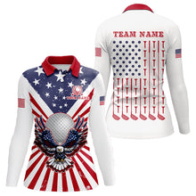 Load image into Gallery viewer, Red, White and Blue American Flag Eagle Womens Golf Polo Shirts Custom Patriotic Ladies Golf Top NQS9118