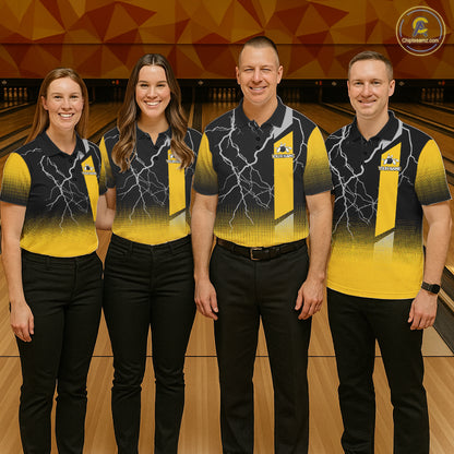 Personalized black & yellow bowling shirt for women lightning thunder custom bowling gifts for ladies NQS11377