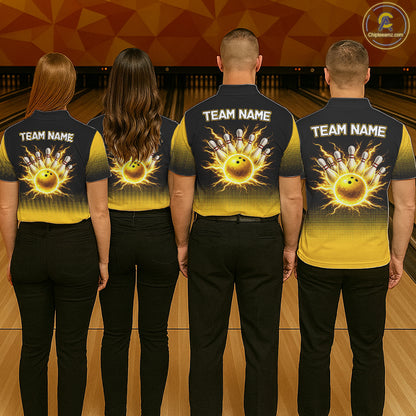 Personalized black & yellow bowling shirt for women lightning thunder custom bowling gifts for ladies NQS11377