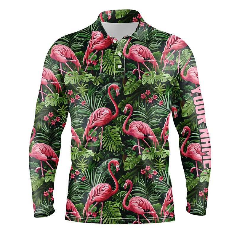 Pink Flamingo Tropical Pattern Mens Golf Polo Shirts Custom Golf Shirts For Mens Golf Gifts NQS7742