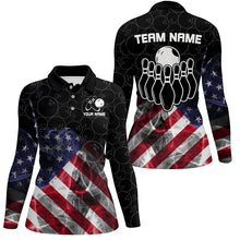 Load image into Gallery viewer, Smoke American Flag Black Camo Custom Bowling Shirts For Women Patriotic Bowling Team League Jerseys NQS8422