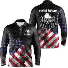 Load image into Gallery viewer, Smoke American Flag Black Camo Custom Bowling Shirts For Men Patriotic Bowling Team League Jerseys NQS8422