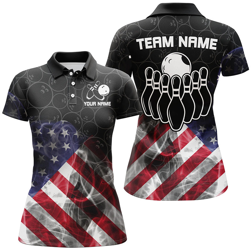 Smoke American Flag Black Camo Custom Bowling Shirts For Women Patriotic Bowling Team League Jerseys NQS8422