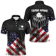 Load image into Gallery viewer, Smoke American Flag Black Camo Custom Bowling Shirts For Men Patriotic Bowling Team League Jerseys NQS8422