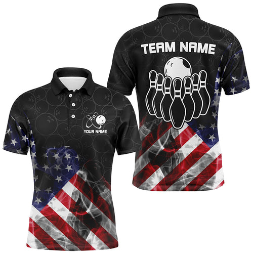 Smoke American Flag Black Camo Custom Bowling Shirts For Men Patriotic Bowling Team League Jerseys NQS8422