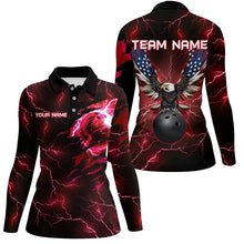 Load image into Gallery viewer, Red lightning thunder bowling American flag Eagle custom Women Bowling Polo Shirts, Quarter Zip Shirts NQS8861