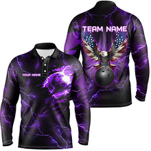 Load image into Gallery viewer, Purple lightning thunder bowling American flag Eagle custom Mens Bowling Polo, Quarter Zip Shirts NQS8862