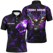 Load image into Gallery viewer, Purple lightning thunder bowling American flag Eagle custom Mens Bowling Polo, Quarter Zip Shirts NQS8862