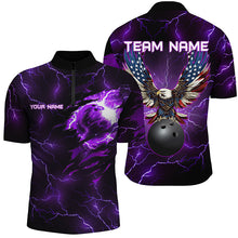 Load image into Gallery viewer, Purple lightning thunder bowling American flag Eagle custom Mens Bowling Polo, Quarter Zip Shirts NQS8862