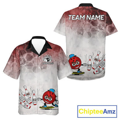 Funny Bowling Hawaiian Shirts Custom Bowling Team Jerseys Gift For Bowler | Red NQS11388