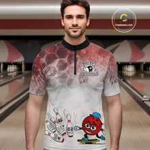 Load image into Gallery viewer, Funny Bowling Polo Shirts For Men, 1/4 zip shirts Custom Bowling Team Jerseys Gift For Bowler | Red NQS11388