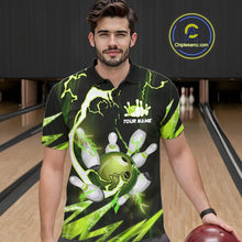 Load image into Gallery viewer, Green Thunder Lightning bowling ball and pins jerseys Custom Team Bowling Polo, 1/4 Zip Shirts For Men NQS9832