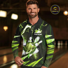Load image into Gallery viewer, Green Thunder Lightning bowling ball and pins jerseys Custom Team Bowling Polo, 1/4 Zip Shirts For Men NQS9832