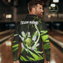 Load image into Gallery viewer, Green Thunder Lightning bowling ball and pins jerseys Custom Team Bowling Polo, 1/4 Zip Shirts For Men NQS9832